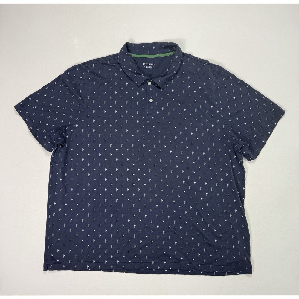 Untuckit Polo Shirt Mens 3XL Navy Blue Flag AOP Short Sleeve Casual Outdoor